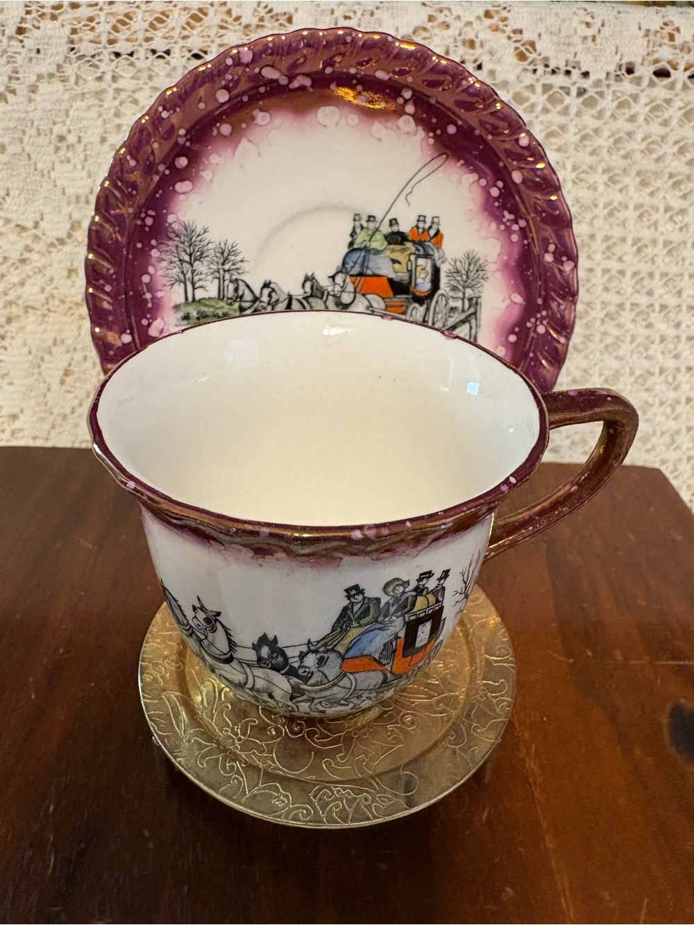 Vintage Purple Lusterware/Splashware Teacup Saucer Set - Old Castle England